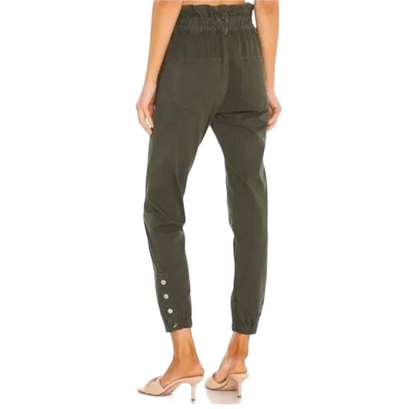 Veronica Beard Tedi Tapered High Rise Button Fly/ Paperbag Jeans in Army Green - Picture 2 of 14